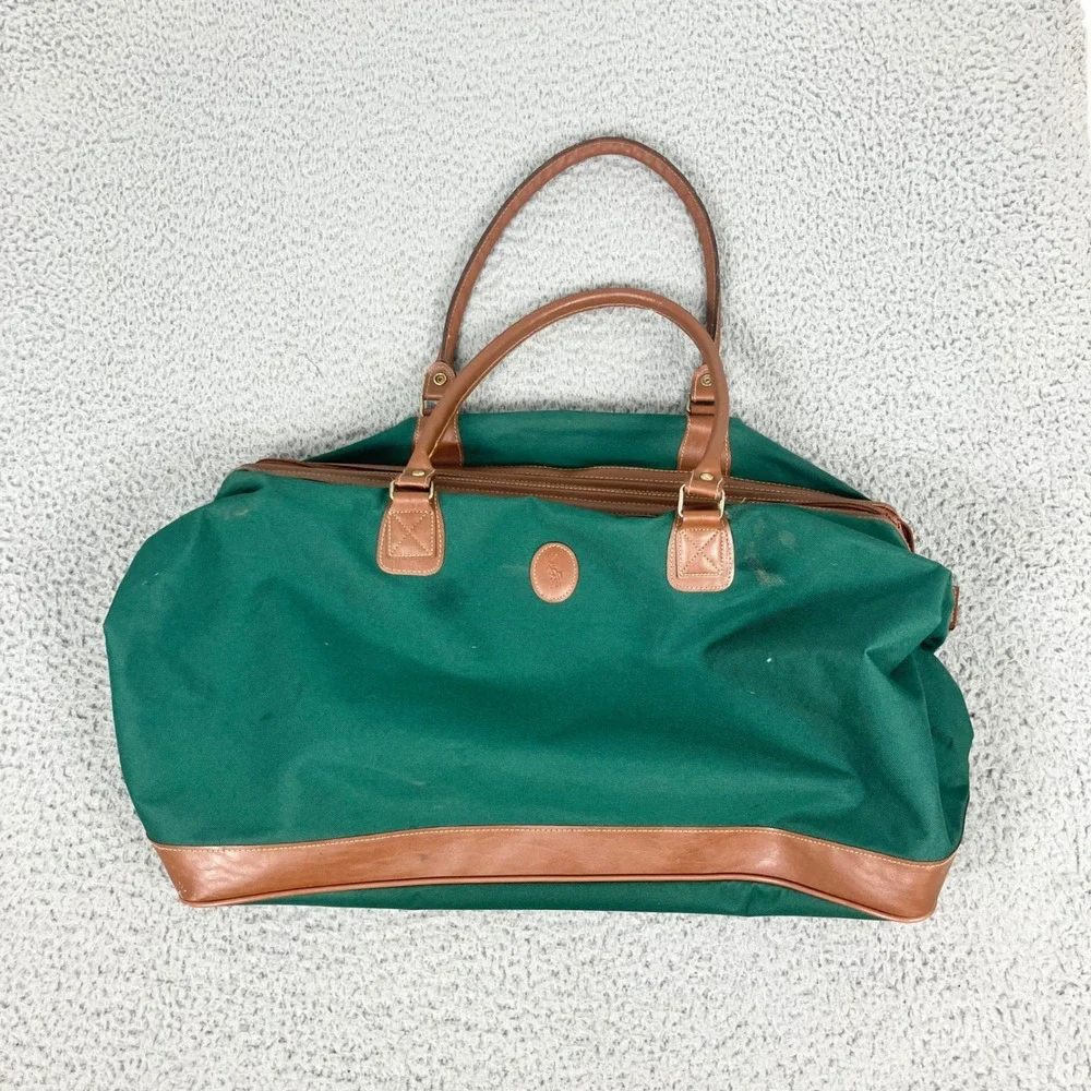 Polo Ralph Lauren Green Canvas Leather Trim Duffel Bag Travel Unisex Gym